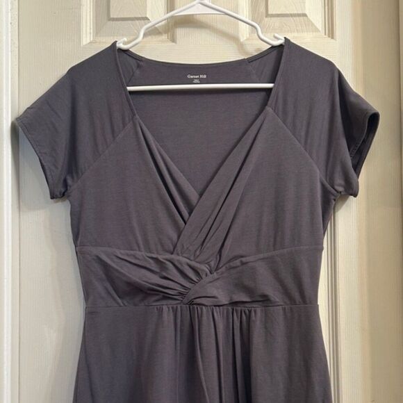 Garnet Hill Twist Front Short Sleeve Stretchy Shirt Dress Size Small V Neck Gray - Picture 1 of 2